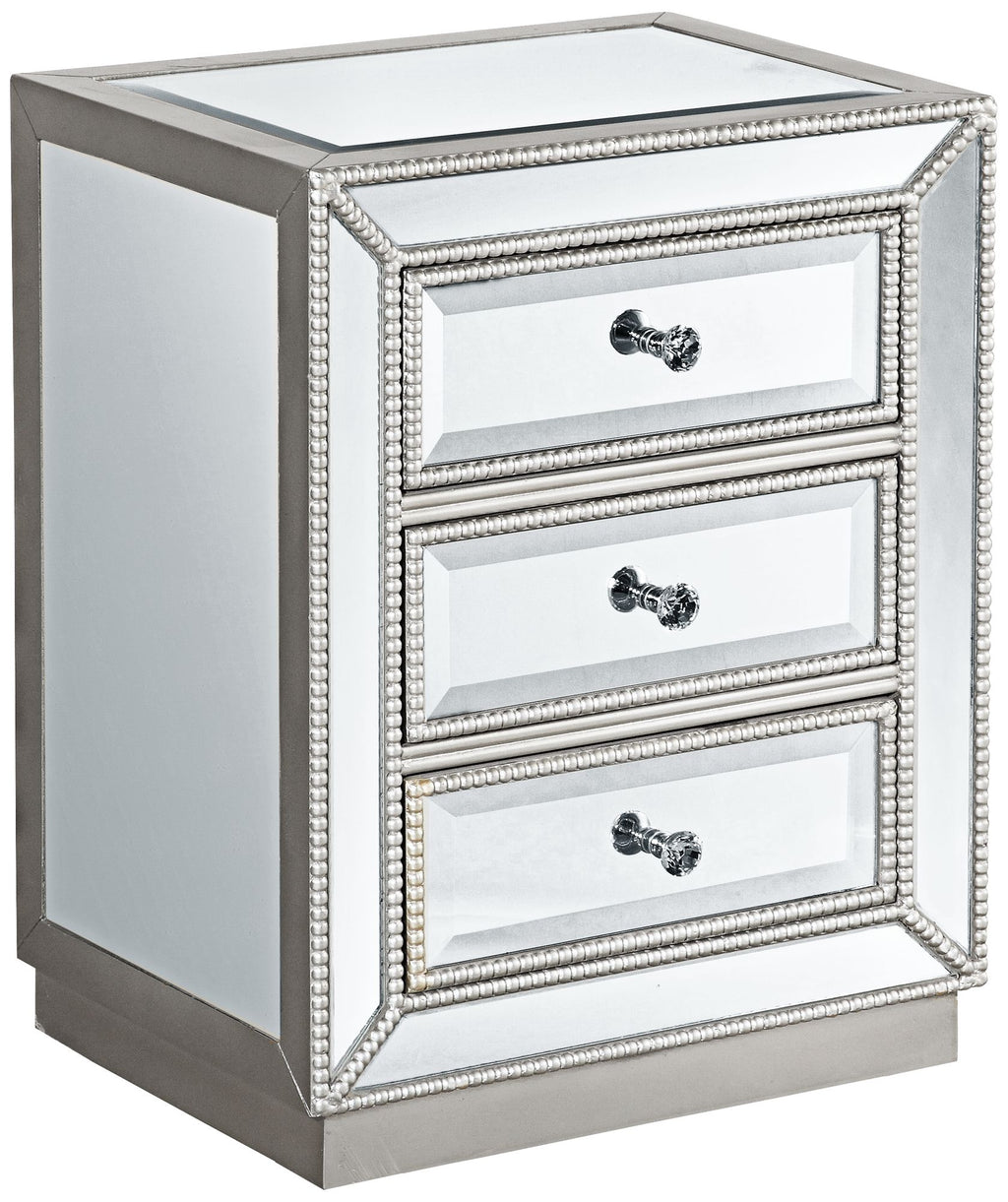 Coast to Coast Accents Modern Antique Silver Mirrored Rectangular Accent Table 20" x 15" with 3-Drawer for Living Room Bedroom