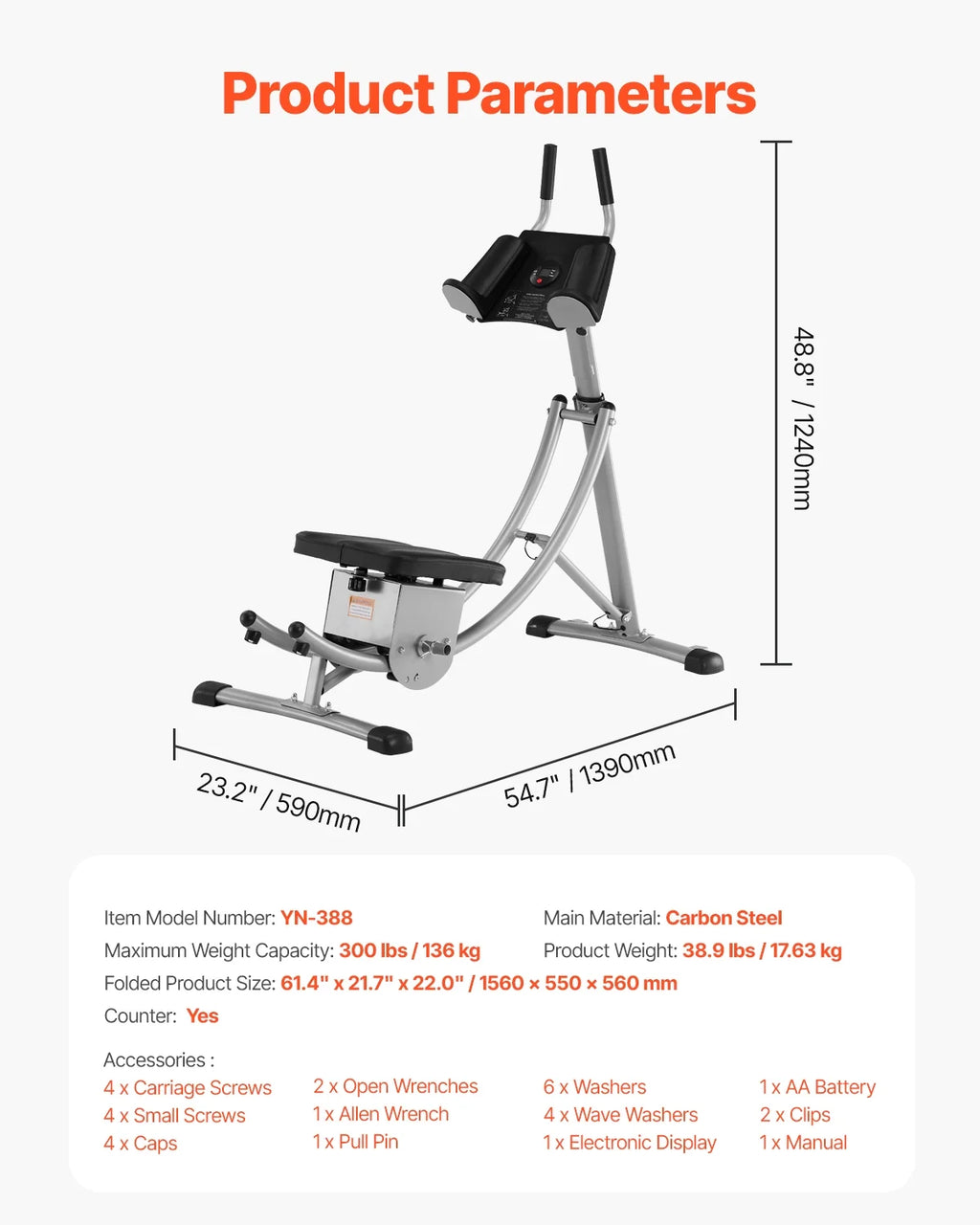 KFFKFF Core Exercise Device, Home Gym Abdominal Gear, Women's Core & Abdominal Training Equipment, 300 lbs Load Limit Strength Conditioning Ab Cruncher, Adjustable Collapsible Workout Tool