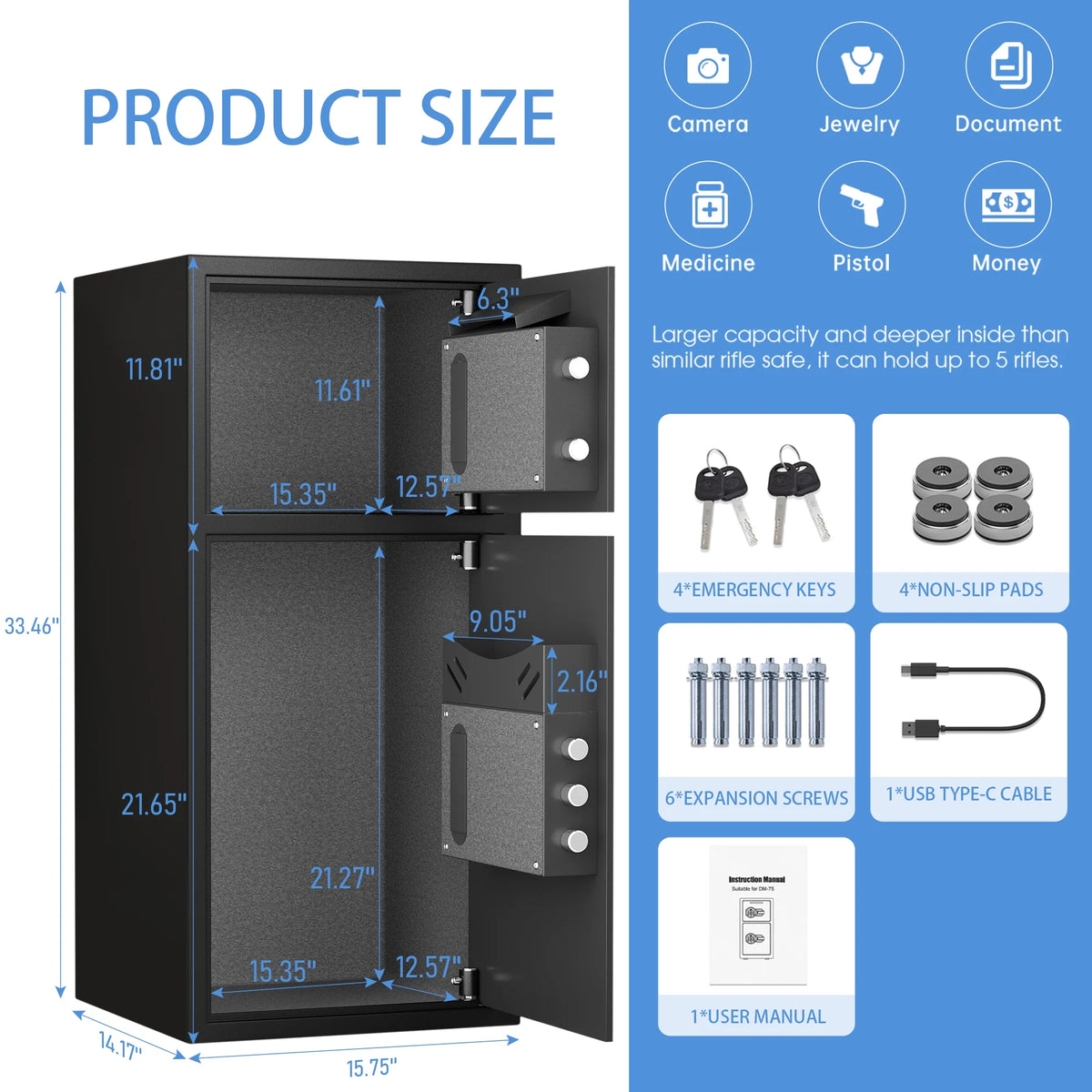 Silkight Safe - 6.0 Cu ft Home Safe Box - Fireproof Safe Depository Drop Safe with Backlit Keypad & Alarm System for Business Home Money Safe
