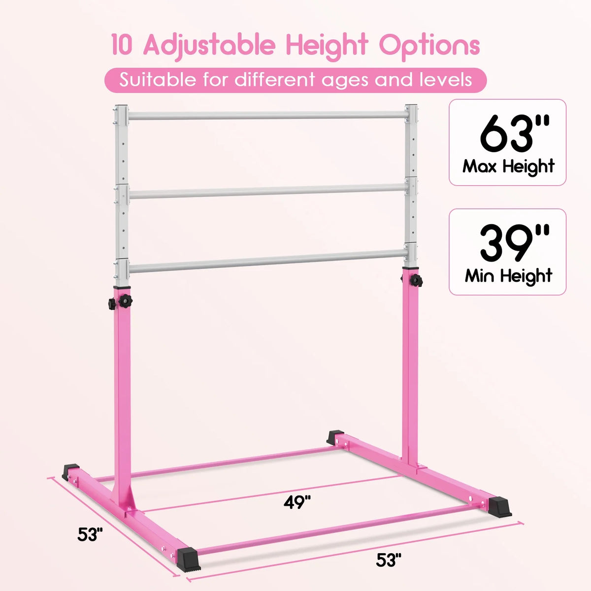 Safly Fun Anti Slip Adjustable Steel Gymnastics Bar, 50 in Width