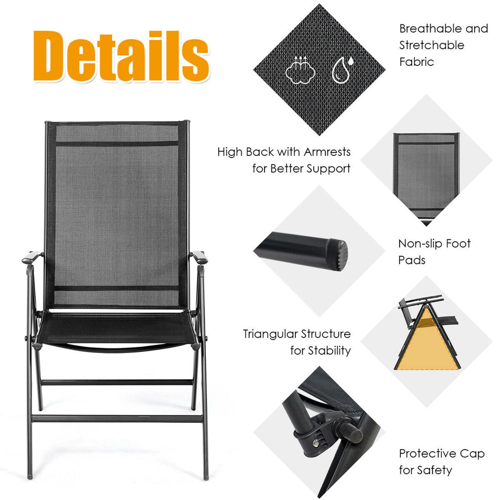 Gymax 4PCS Folding Chair Patio Garden Outdoor w/ Steel Frame Adjustable Backrest