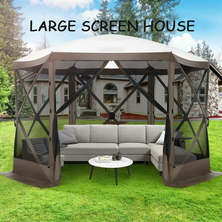 COBIZI 12'x12' Pop-up Gazebo Outdoor Camping Tent with 6 Sides Mosquito Netting, Waterproof, UV Resistant, Portable Screen House Room, Easy Set-up Party Tent with Carry bag, Ground Spike, Brown