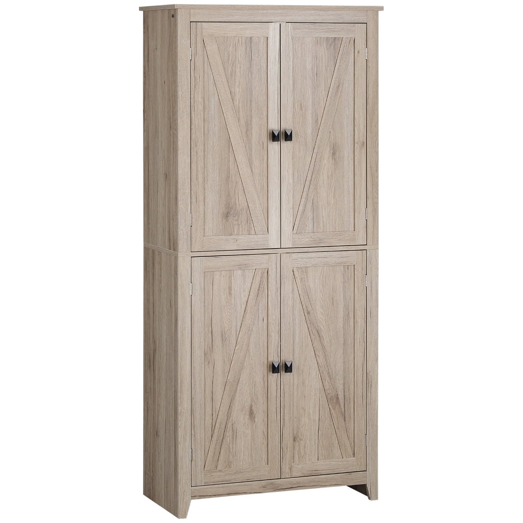 HOMCOM 72" Freestanding 4-Door Kitchen Pantry, Storage Cabinet Organizer with 4-Tiers, and Adjustable Shelves, Natural