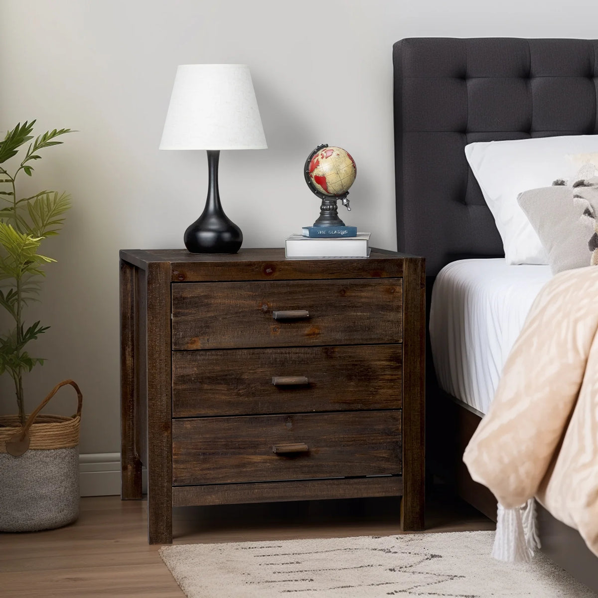 UBesGoo Nightstand 2 Drawer Dresser Side Table, Soild wood & MDF with Solid Wood Veneer, Brown