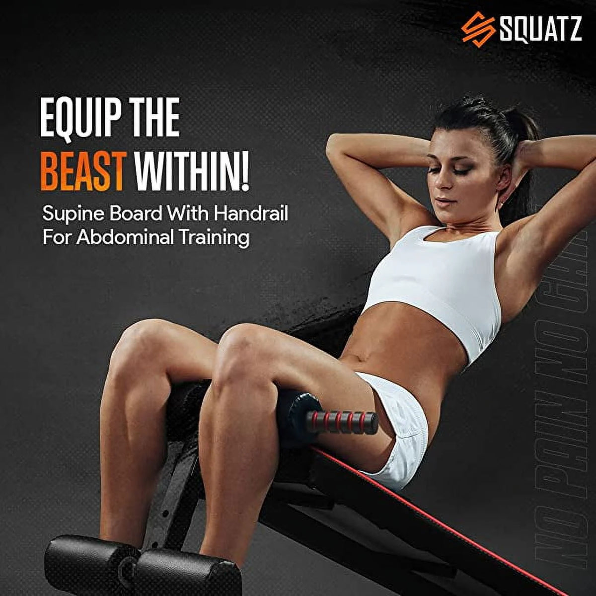 Squatz adjustable Sit-up Bench - Supine Board With Handrail for Abdominal Training, Five Adjustment Levels