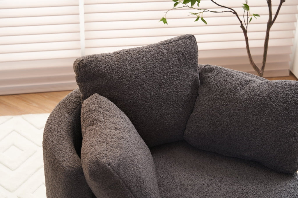 Swivel Barrel Chair, Teddy Round Swivel Accent Sofa Chairs with 3 Pillows and Storage, Modern 360 Degree Boucle Swivel Chairs for Living Room, Bedroom, Office (Dark Gray, Teddy)