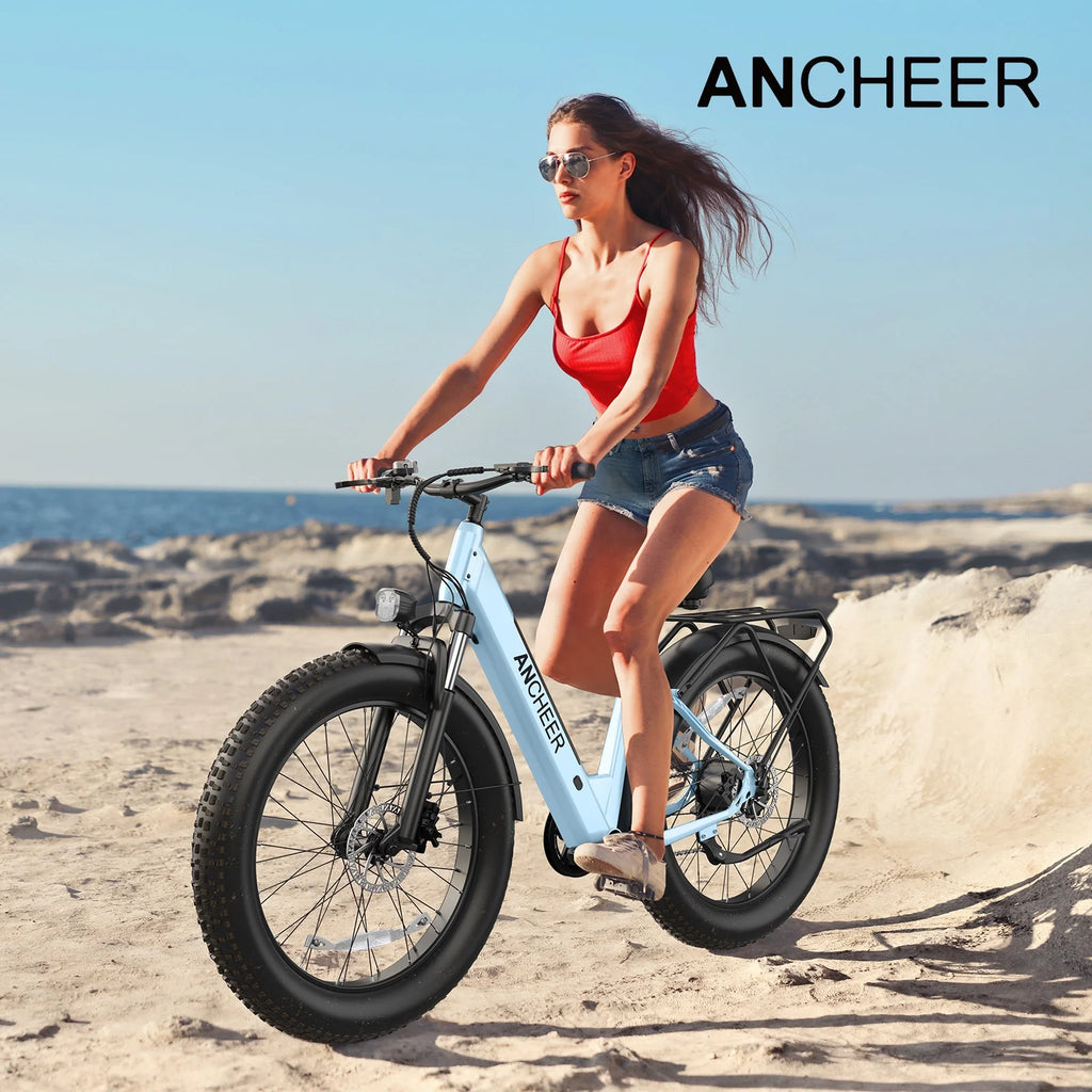 ANCHEER Electric Bike for Adults, 750W Ebike, 28MPH 60Miles Electric Mountain Bike, 26" Fat Tire Electric Bicycle with 48V 15AH Battery, Rear Rack, Lockable Suspension Fork,7 Speed, UL2849