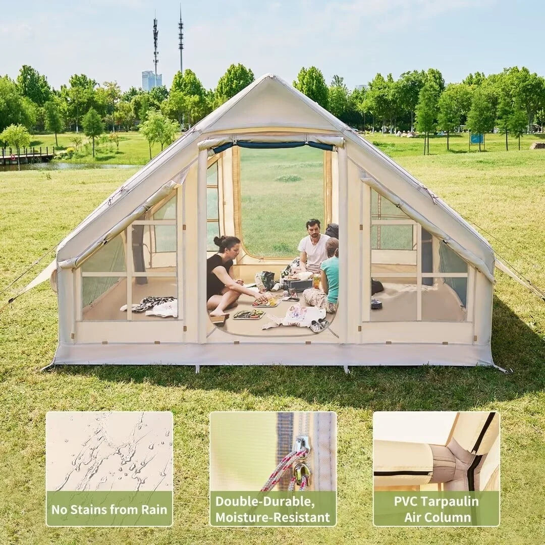NAIZEA Inflatable Tent Air Glamping Tents 6Person Cabin Tent&Mesh&Chimney Window