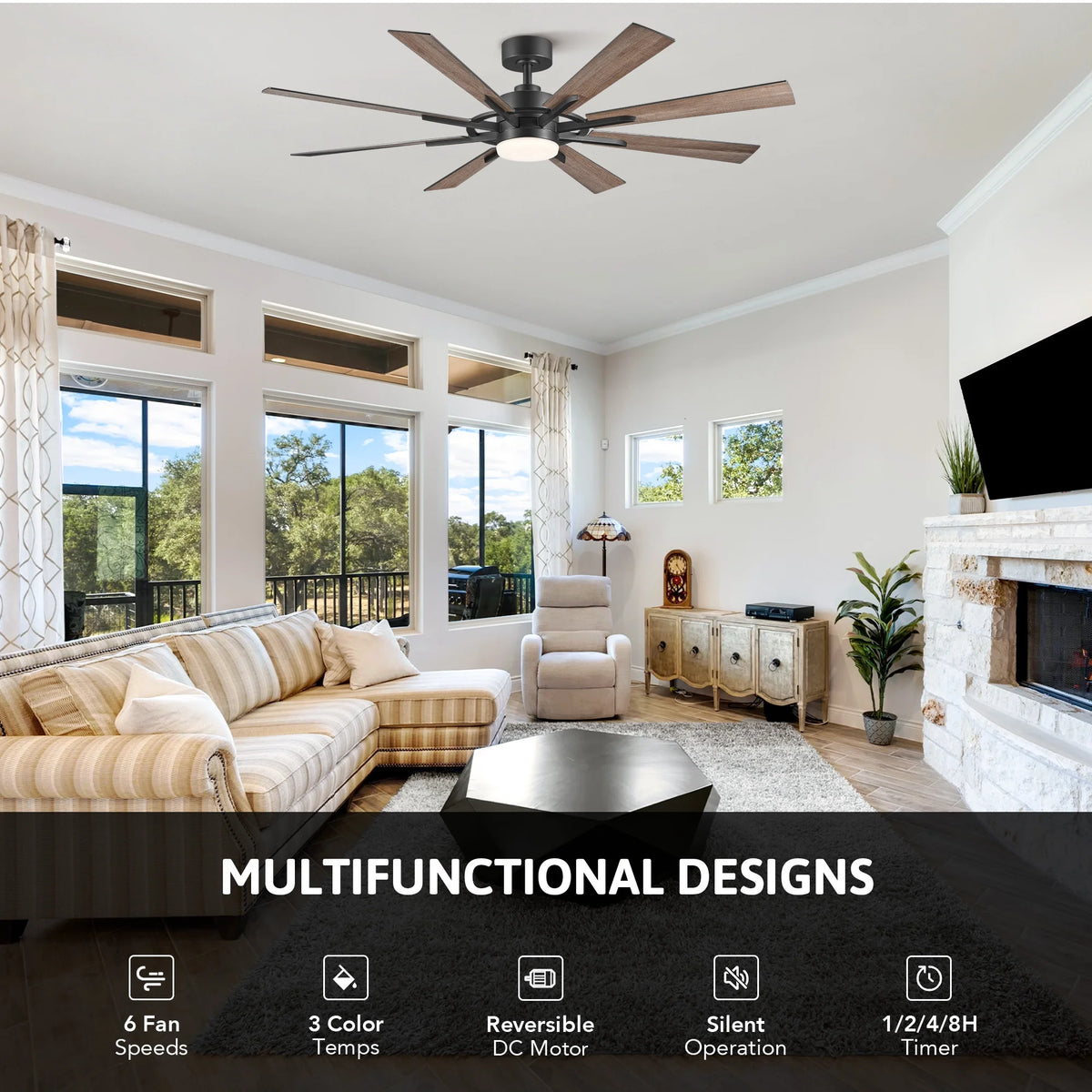 Bestco 60" Ceiling Fan with Light Kit and Remote Control for Farmhouse Living Room