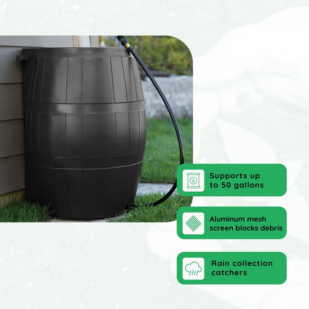 FCMP Outdoor RC4000 Raincatcher 50 Gallon Rain Catcher Barrel, Brown