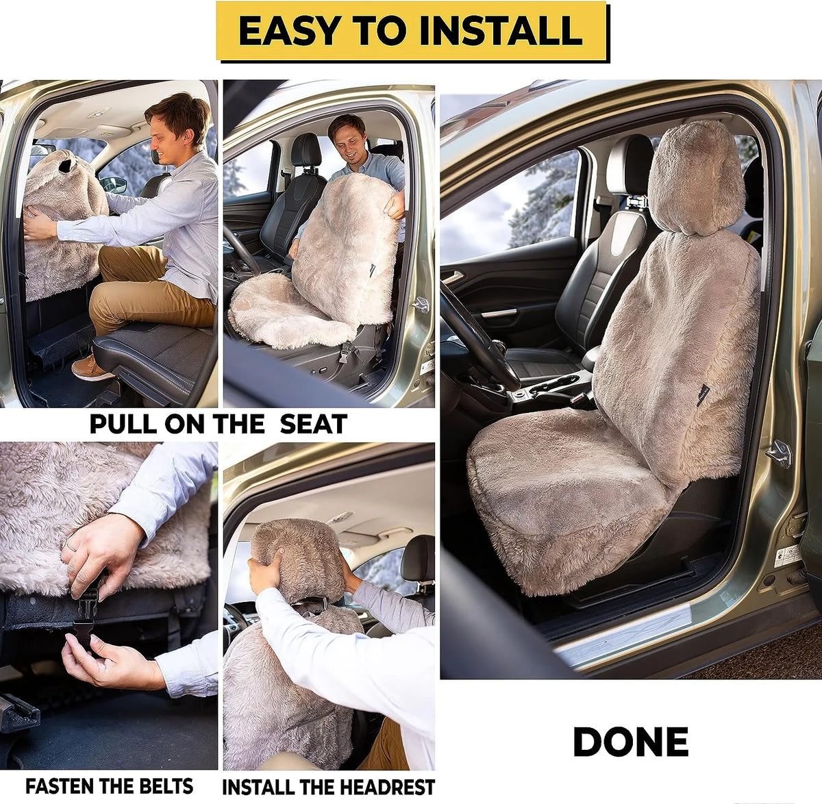 Zone Tech Genuine Sheepskin Ivory Car Seat Cover, Fluffy Luxury Wool Front Seat Covers, Universal Fits Car, Truck, SUV, & Van