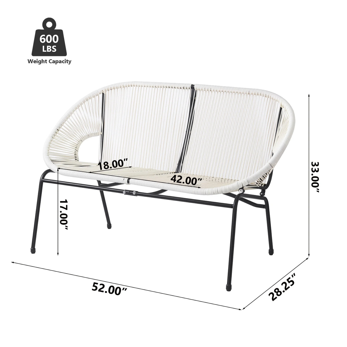 Aspen Modern Outdoor Patio Basket Loveseat, Hammock Weave Design, Metal Frame, Green