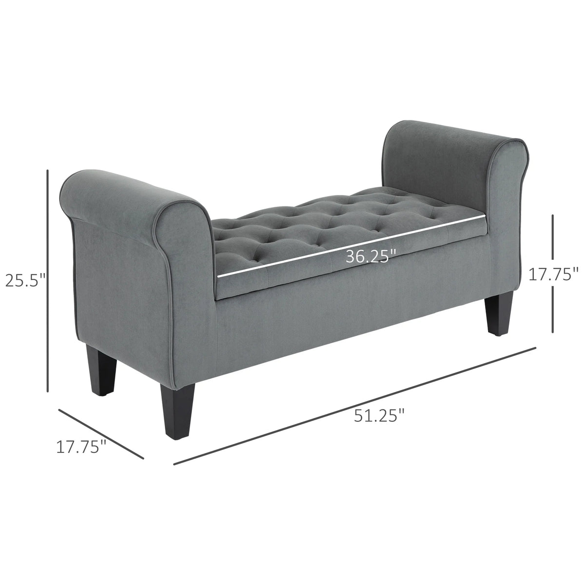 HOMCOM Button-Tufted Storage Ottoman Bench, Upholstered Bench with Rolled Armrests for Living Room or Hallway, Blue