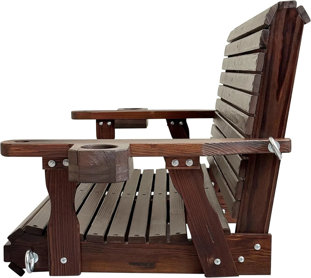 Fortune Candy 3 Person Outdoor Wood Hanging Swing, Heavy Duty 880 lbs Wood Porch Swing, Brown-5ft