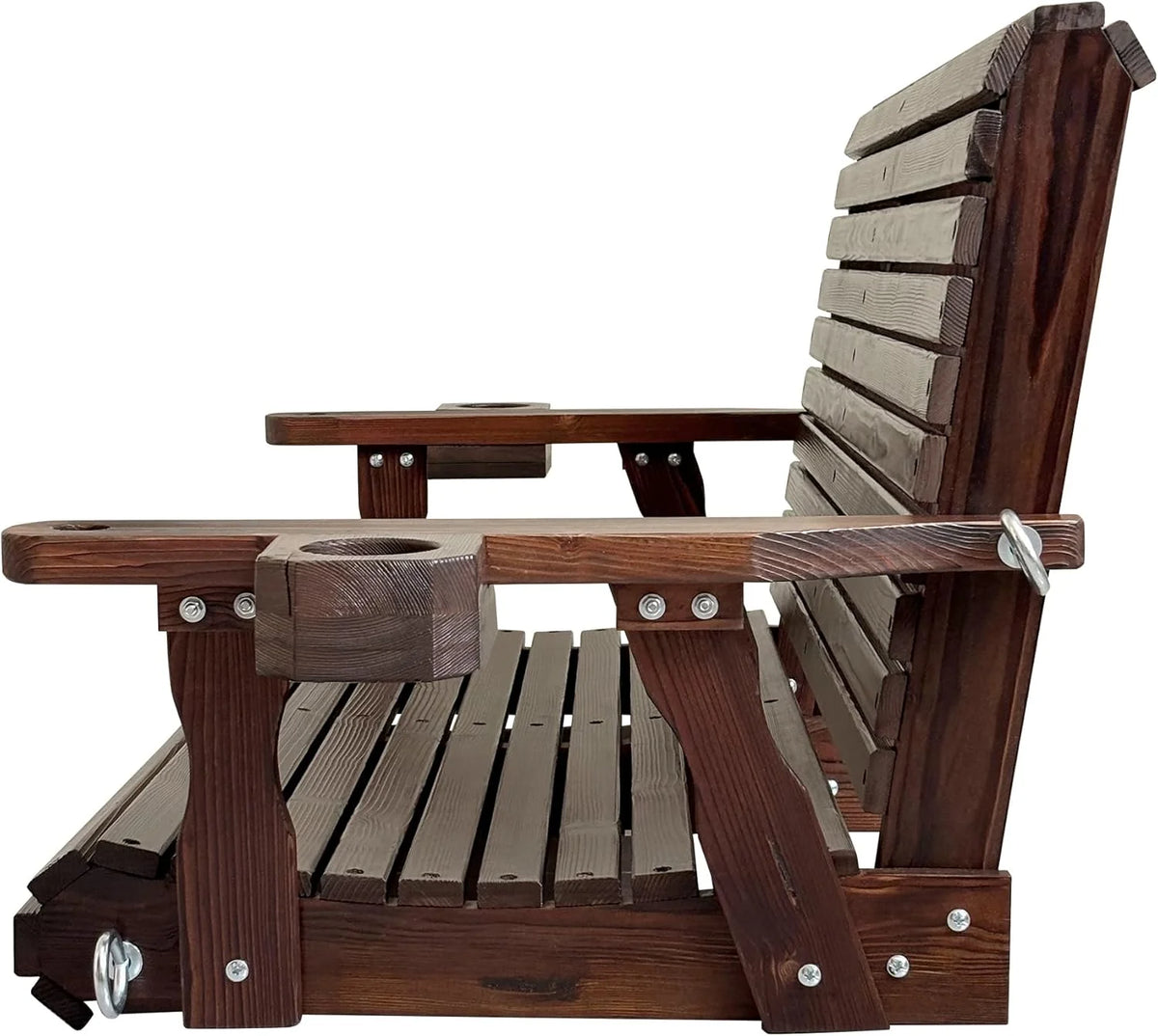 Fortune Candy 3 Person Outdoor Wood Hanging Swing, Heavy Duty 880 lbs Wood Porch Swing, Brown-5ft