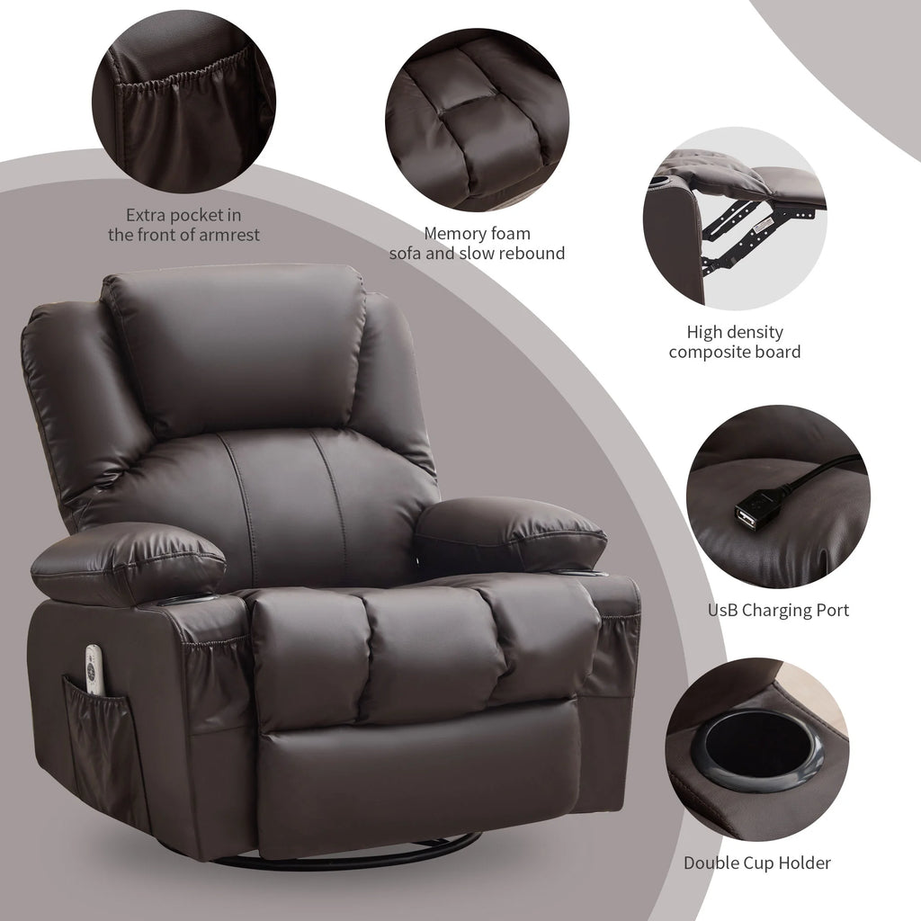 JONPONY Manual Recliner Chair with Heat Therapy and Massage Function, Heavy Duty Reclining Mechanism Massage Chair, Elderly Single Rocker Sofa with Cup Holders for Bedroom Home Theater,Black