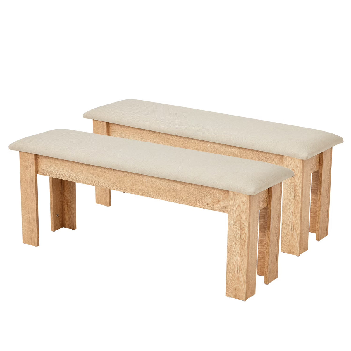 AVAWING 44" Dining Room Bench Set of 2, Wood & Linen Fabric Kitchen Benches, Beige & Natural