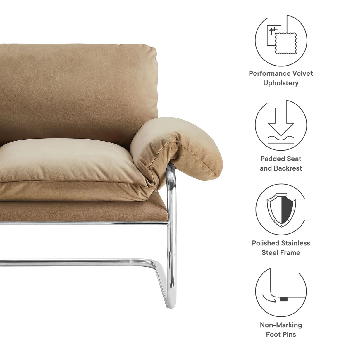 Accent Chair, Brown, Velvet, Living Room Lounge Cafe Lobby Hospitality Restaurant, Modern Contemporary, HB37765