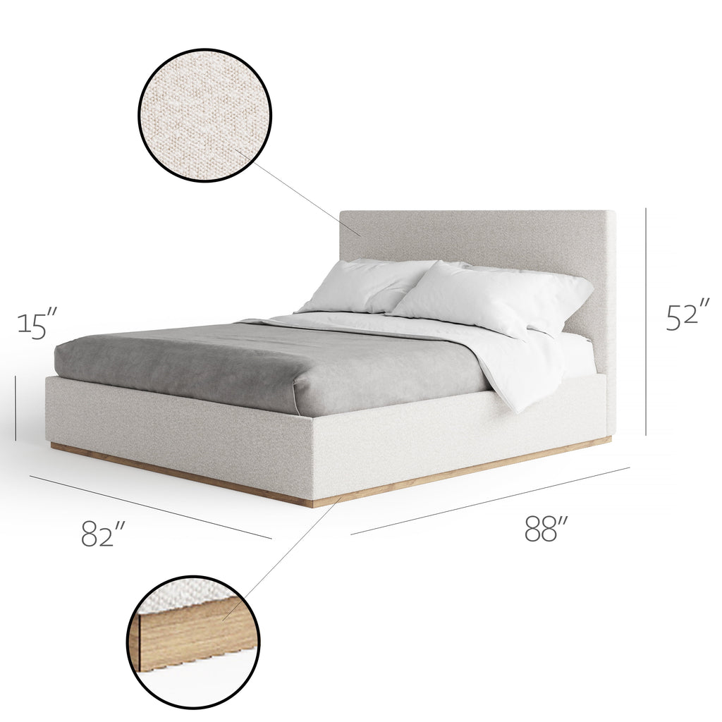 Modern King Bed Frame with Headboard - Upholstered King Size - Monaco Bed - Free Assembly, Sturdy Wood Platform Bedframe, Strong Wooden Slats, Strong Weight Capacity, Non-Slip and Noise-Free
