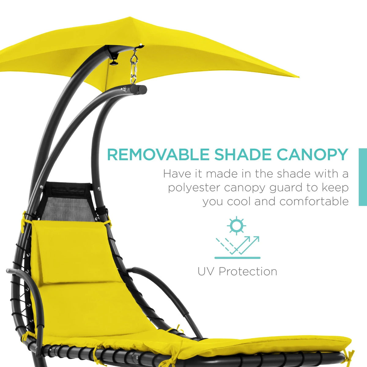 Best Choice Products Hanging Curved Chaise Lounge Chair Swing for Backyard, Patio w/ Pillow, Shade, Stand - Teal