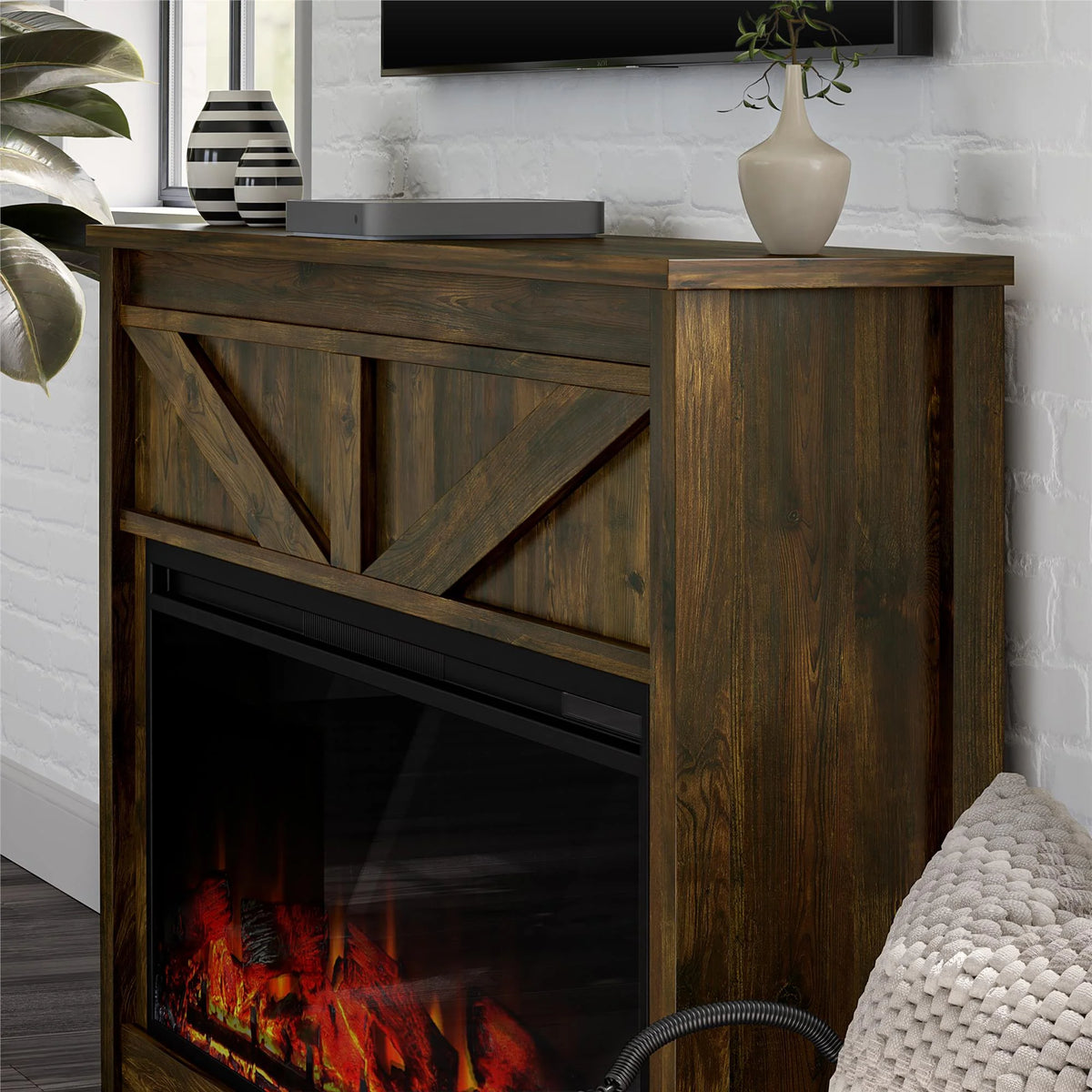 Farmington Wide Modern Farmhouse Mantel with Electric Fireplace, Rustic