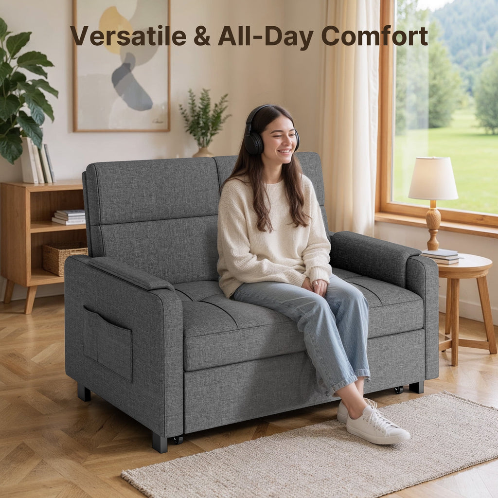 Sofa Bed, Lofka 3-in-1 Convertible Sleeper Sofa with Storage, Adjustable Backrest & Pull Out Function - Sleeper Chair for Small Space, Apartment, Dark Grey