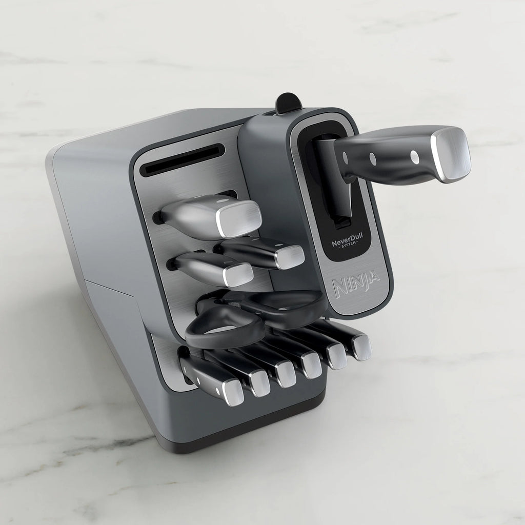 Ninja Foodi NeverDull 10-Piece Stainless Steel Essential Knife System with Sharpener, K12010 Black/Gray
