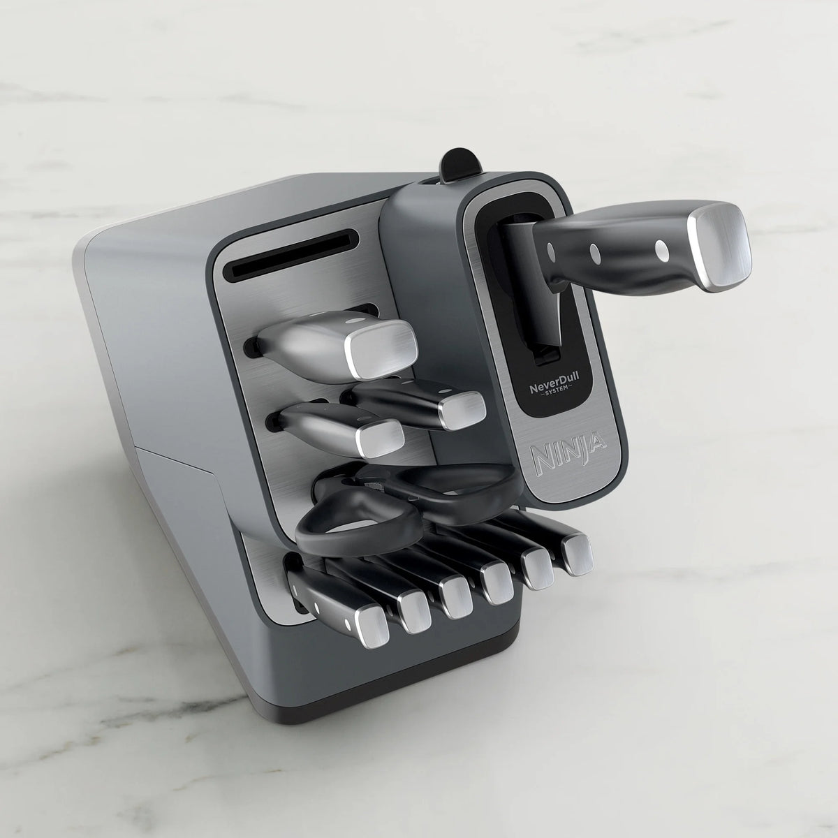 Ninja Foodi NeverDull 10-Piece Stainless Steel Essential Knife System with Sharpener, K12010 Black/Gray