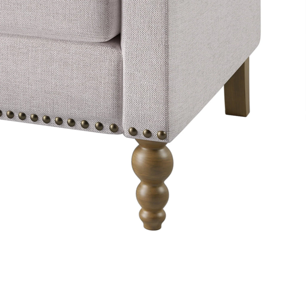 SYNGAR Accent Chair for Living Room, Bedroom Comfy Reading Armchair, Mid Century Modern Arm Chair Soft Linen Upholstered Cozy Side Single Sofa Chair Nailhead Trim Decor Relaxing Seating, Beige