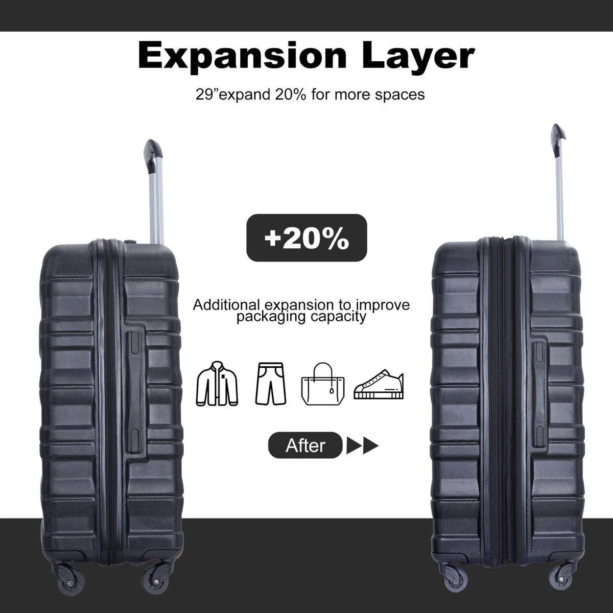 3 Piece Luggage Sets, PC Lightweight Durable Expandable Suitcase with 2 Hooks and TSA Lock, Suitcases with Wheels,21in 25in 29in,Gray