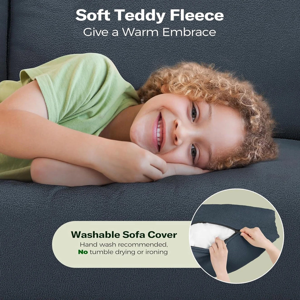 Loveseat Sofa,65" Comfy Teddy Fleece Love Seat Couch,Neche Extra Deep Seats Sofas,Tool-Free Setup Couch with 2 Pillows for Living Room,Coffee Brown