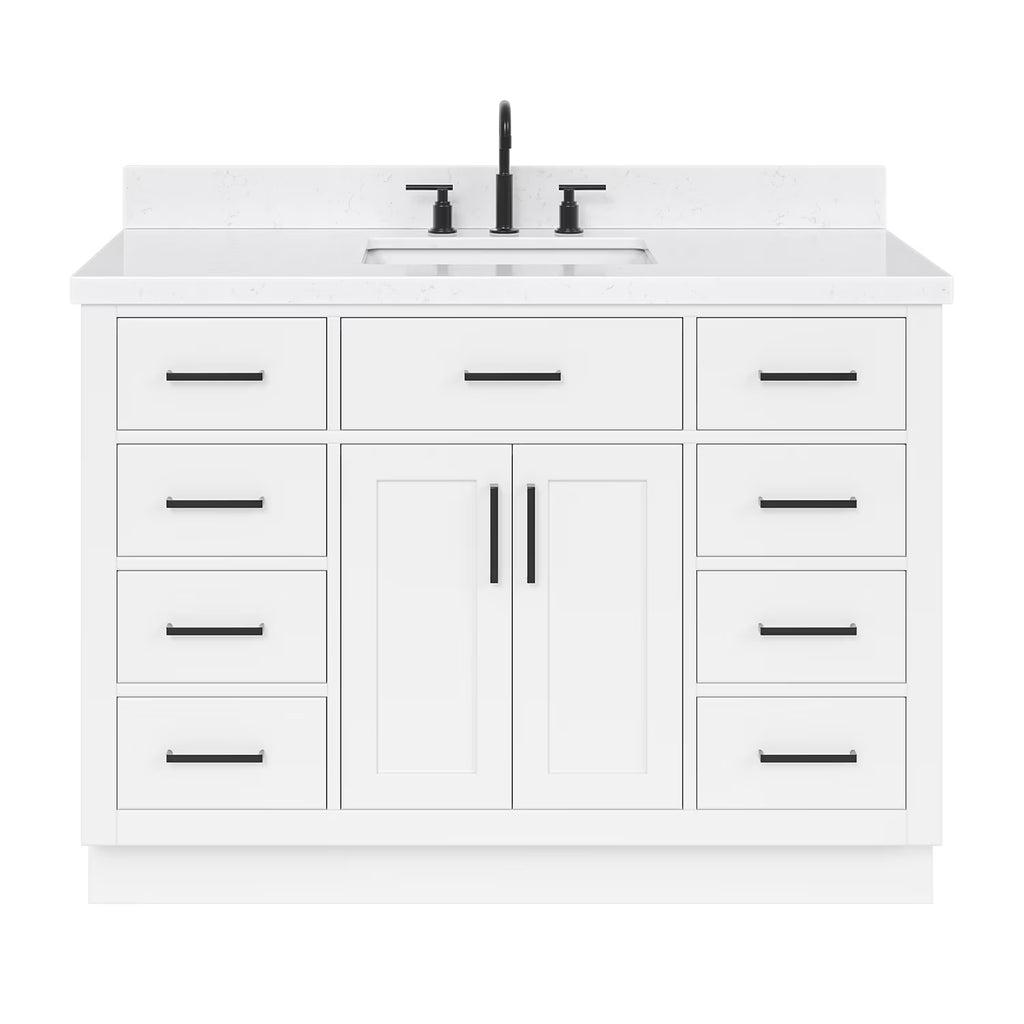 ARIEL Hepburn 48 Inch Rectangle Sink Bathroom Vanity With Carrara White Quartz Countertop 1.5 Edge In Grey