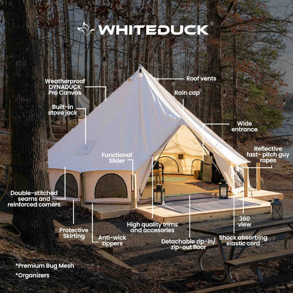White Duck Outdoors Avalon Optimus Canvas Bell Tent (23') - Water Repellent - All Season Tent w/Stove Jack, Maximum Occupancy 12 People