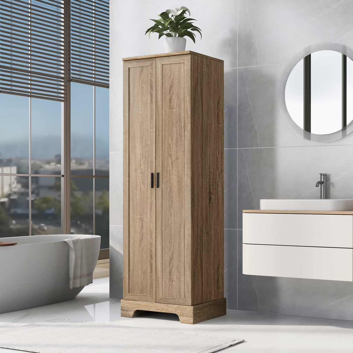 Urli Modern Double Door Storage Cabinet with Adjustable Shelves, Black