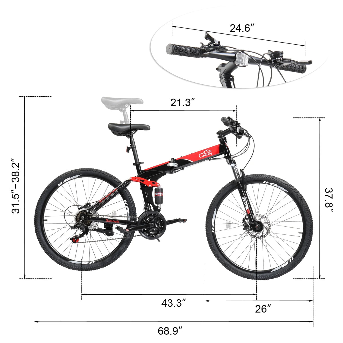 Ktaxon Folding 21 Shimano Speed 26" Wheel Riding Mountain Bike, Steel Frame Trail Road Bicycle, for Men and Women, Red