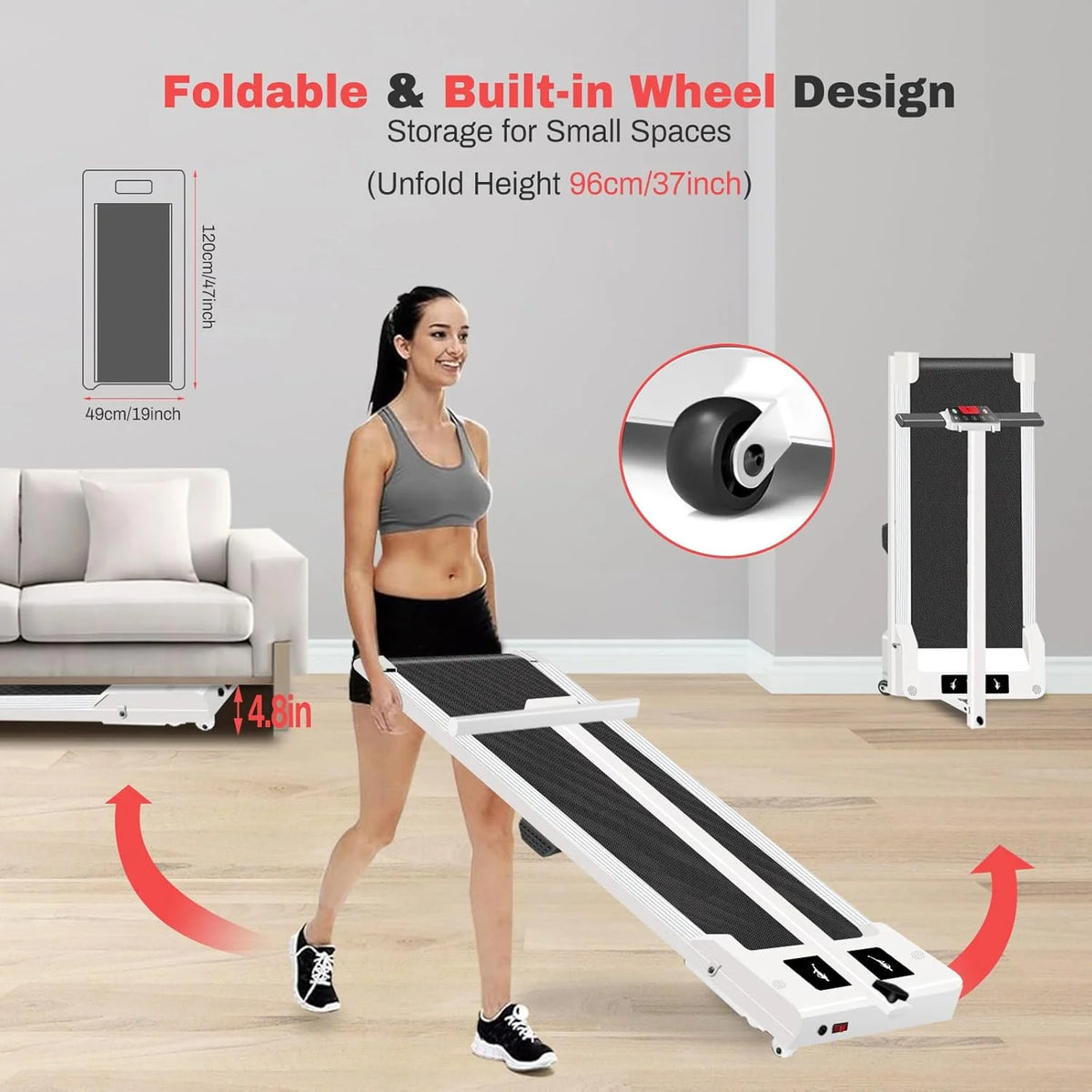 2 in 1 Walking Pad Treadmill, Foldable Treadmills with Handle Bar, 2.5HP Portable Folding Treadmill with Remote Control, Under Desk Treadmill for Home Office, 300lbs, Black