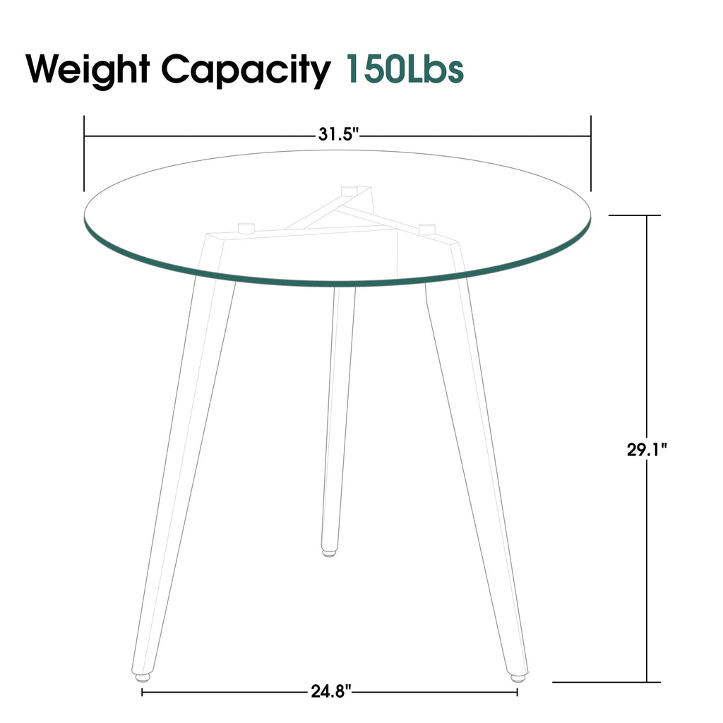 Ivinta Modern Round Glass Home Kitchen Small Dining Table Brown Oak Legs 31.5 inch