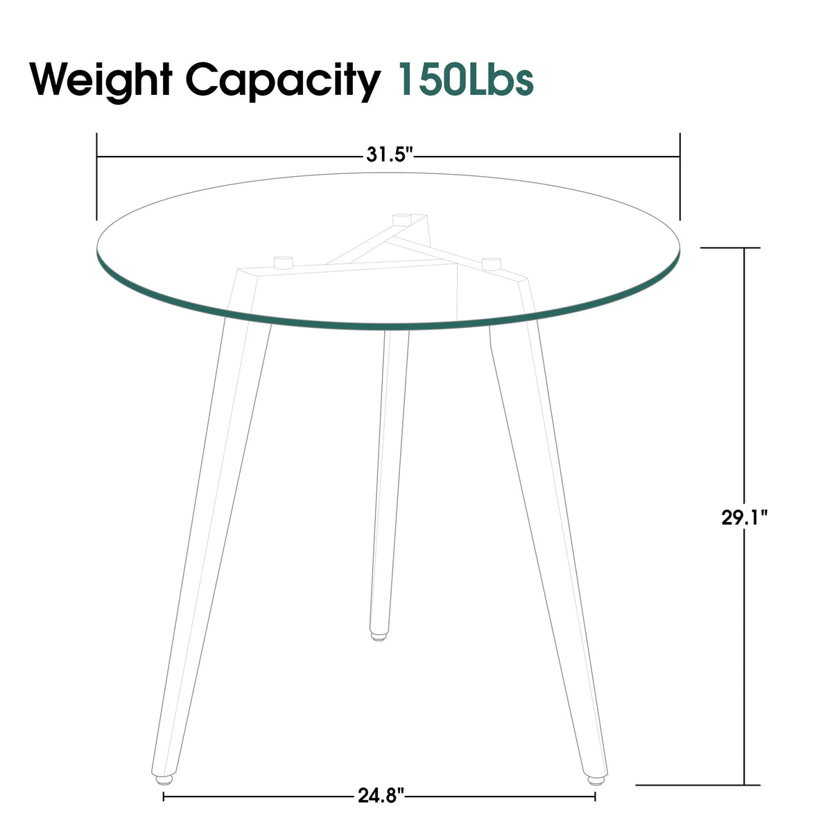 Ivinta Modern Round Glass Home Kitchen Small Dining Table Brown Oak Legs 31.5 inch