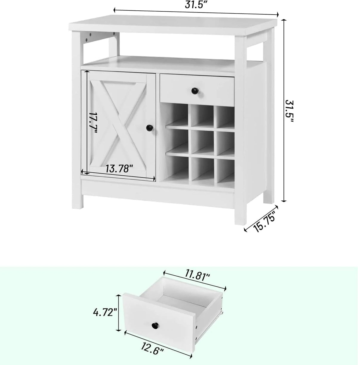 Catrimown Farmhouse Coffee Bar Cabinet, Buffet Sideboard Storage Cabinet with Barn Door and Wine Rack for Kitchen Dining Room, Farmhouse White