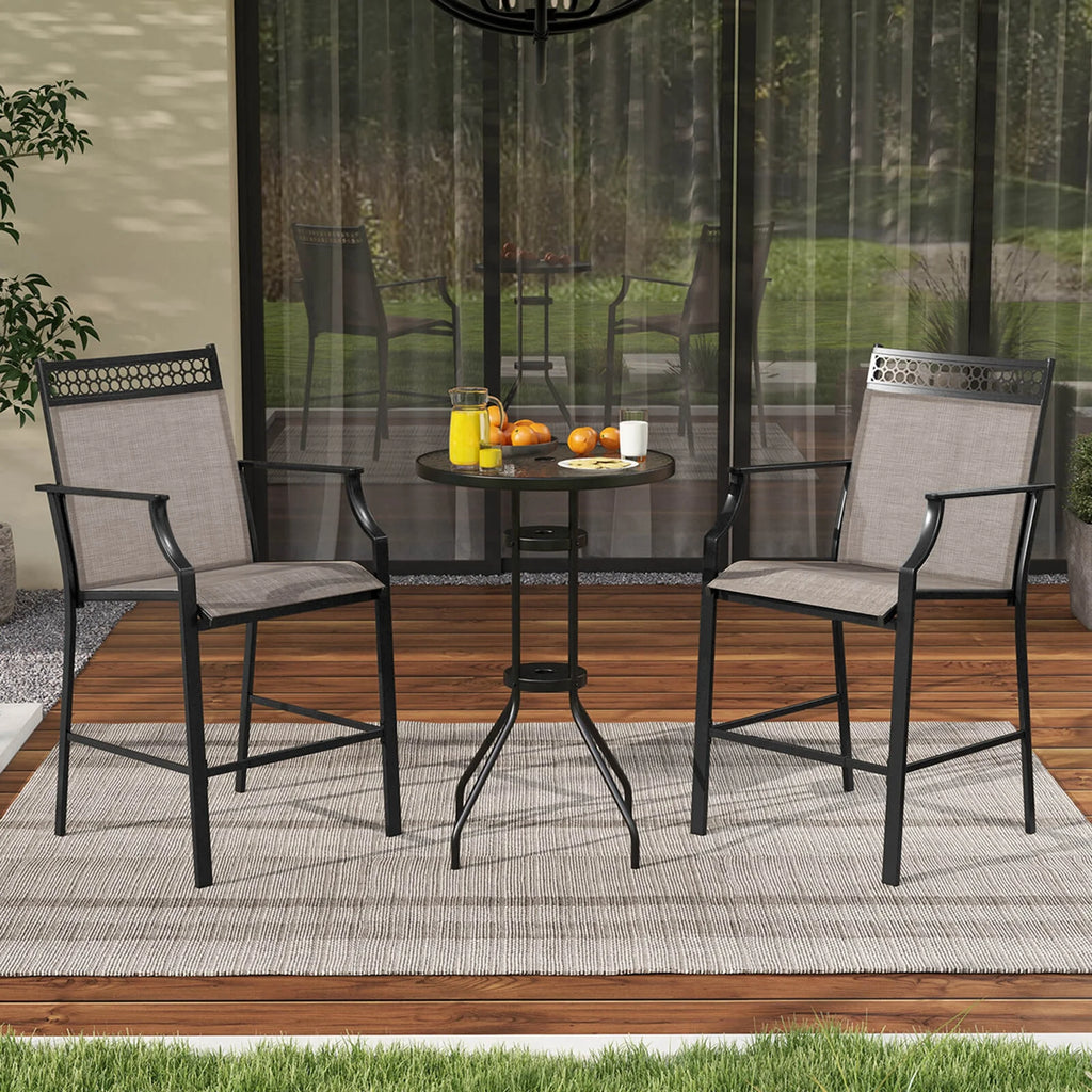 Costway Outdoor Counter Stools Set of 2 with Footrest & Armrests Metal Frame for Backyard Blue