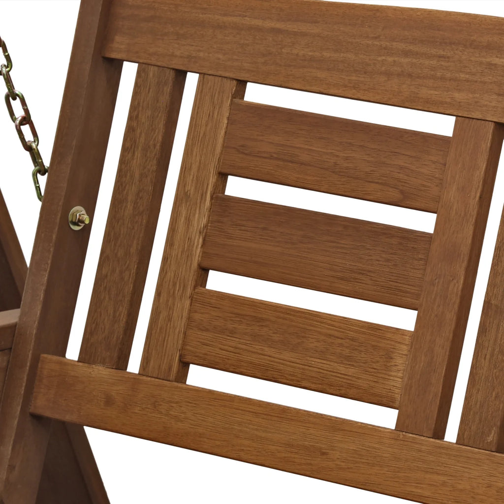 Furinno Tioman Hardwood Hanging Porch Swing with Stand in Teak Oil, Natural