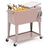 Magshion 80 Quart Rolling Cooler Ice Chest, Portable Bar Cold Drink Beverage Cart Tub, Backyard Cooler Trolley on Wheels with Ice Scoop, Catch Tray & Bottle Opener, Pink