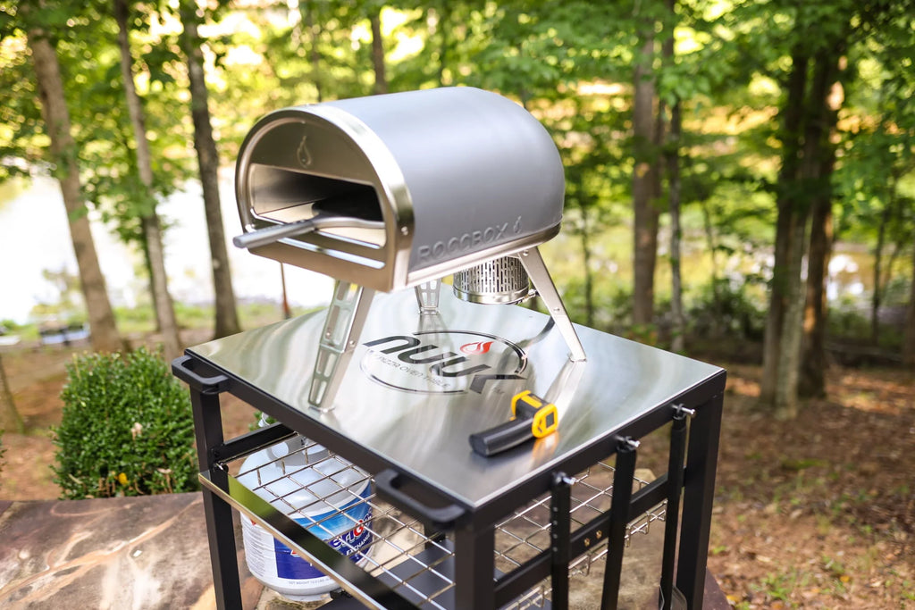 NUUK Double-Shelf Rolling Outdoor Pizza Oven Table, 24" x 30" Stainless Steel Commercial Multifunctional Food Prep Worktable with Drawer on Wheels