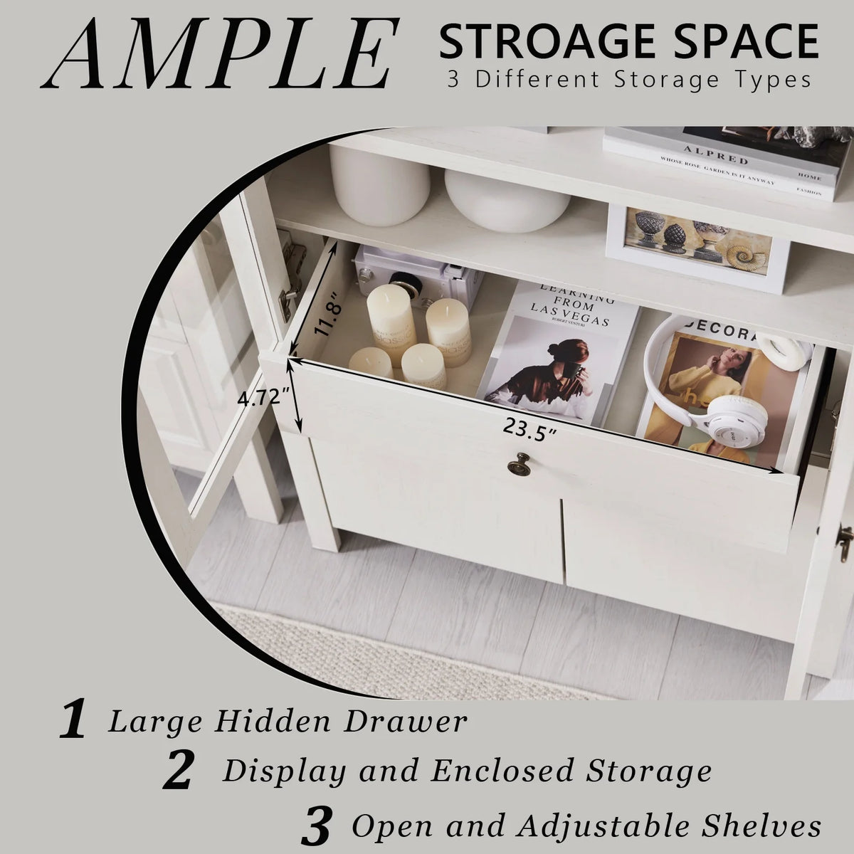 IFGET 71-Inch Arched 4-Tier Bookcase with Glass Doors and Drawers