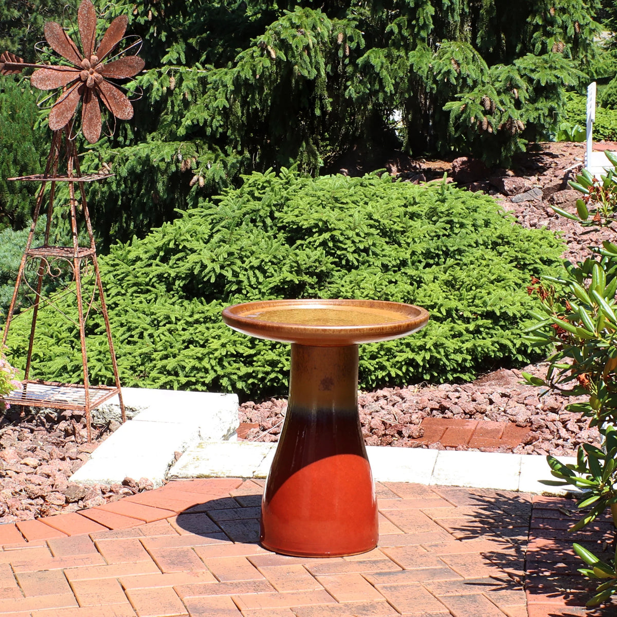 Sunnydaze Freestanding Ceramic Outdoor Bird Bath, Glazed, UV-Resistant Galaxy Blue Finish