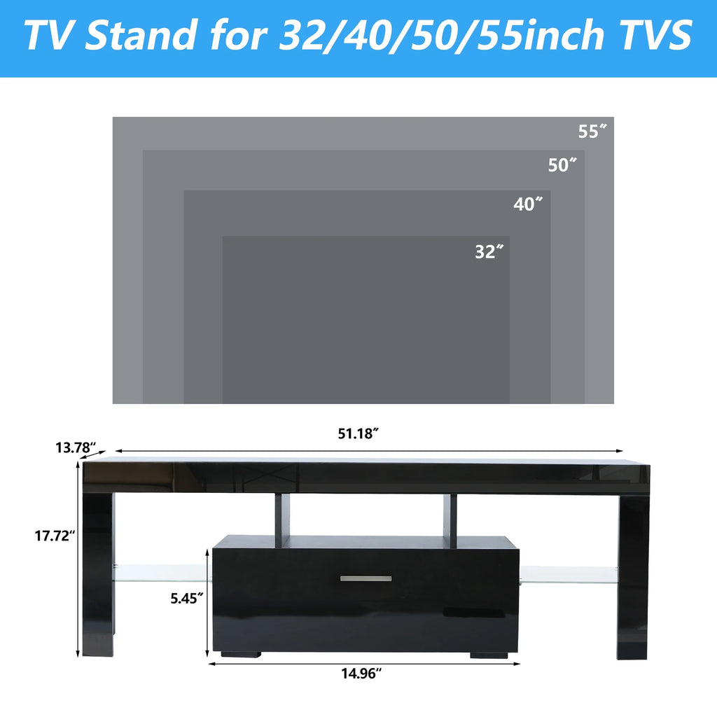 UHOMEPRO TV Stand for TV up to 70", Living Room Entertainment Center with RGB LED Lights and Storage Shelves Furniture, White High Gloss TV Cabinet Console Table