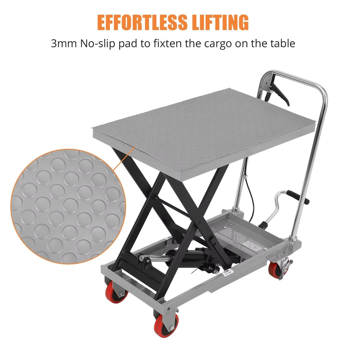 Hydraulic Lift Table Cart, 500lbs Capacity 59" Lifting Height, Single Scissor Lift Table Cart with 4 Wheels and Non-Slip Pad, Manual Elevating Cart for Material Handling Transportation
