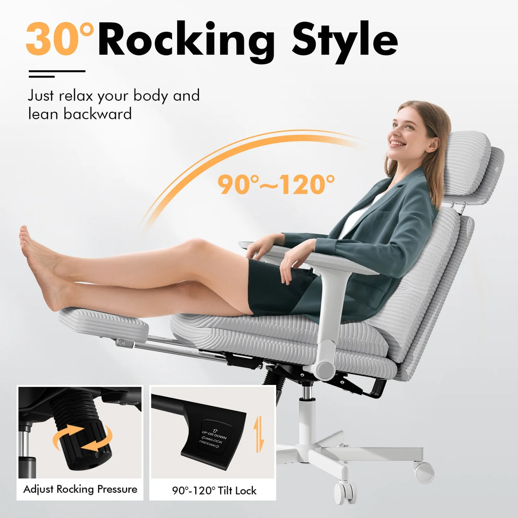 HomeZeer Ergonomic Cross-Legged Office Chair with Footrest & Headrest, Heavy Duty Executive Desk Chair with Flip-up Armrests, Corduroy Fabric Computer Criss Cross Chair for Home Office, Black