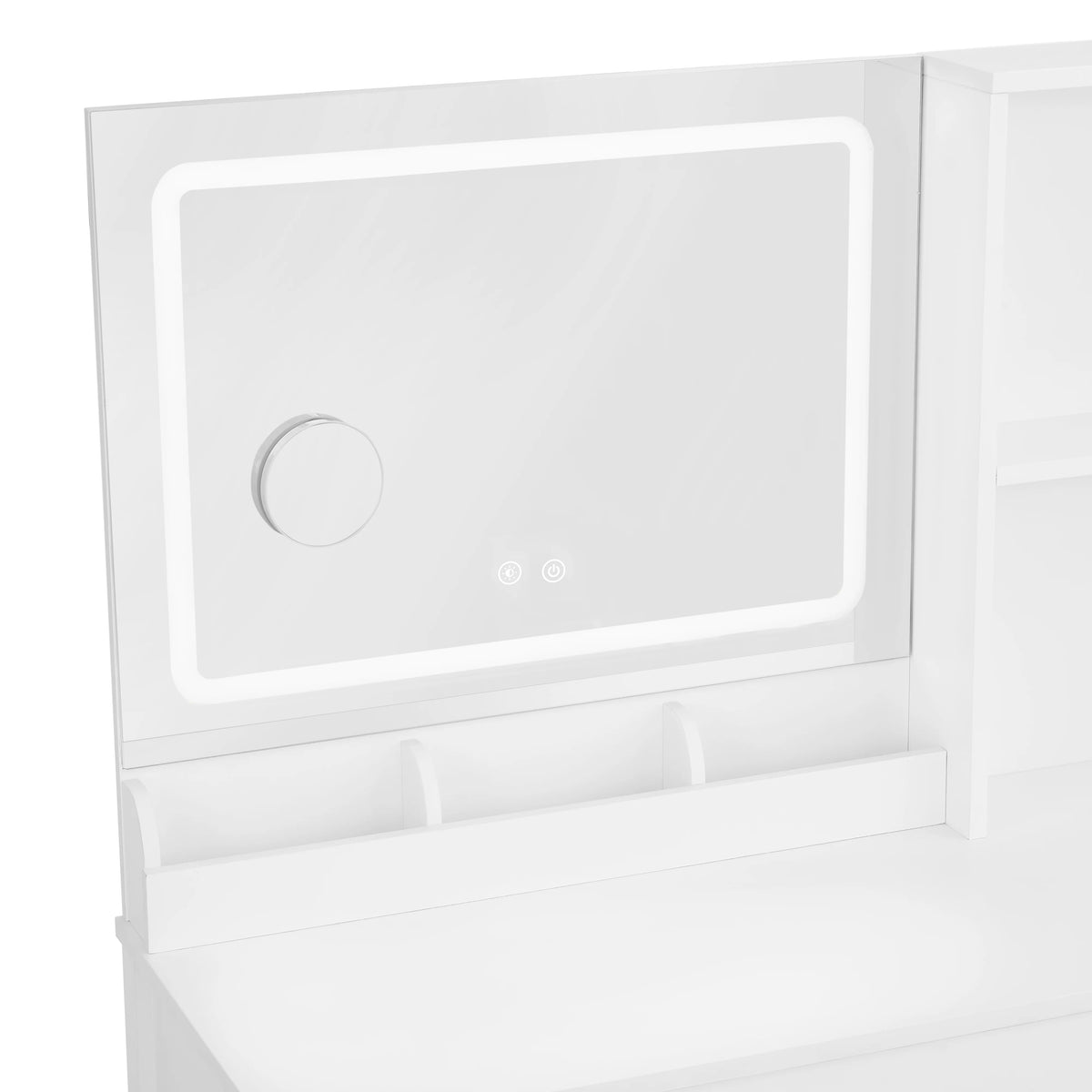 Mainstays Get Ready with Me GRWM Deluxe 2-Piece Vanity and Stool with Lighted Mirror and USB Power, White Finish