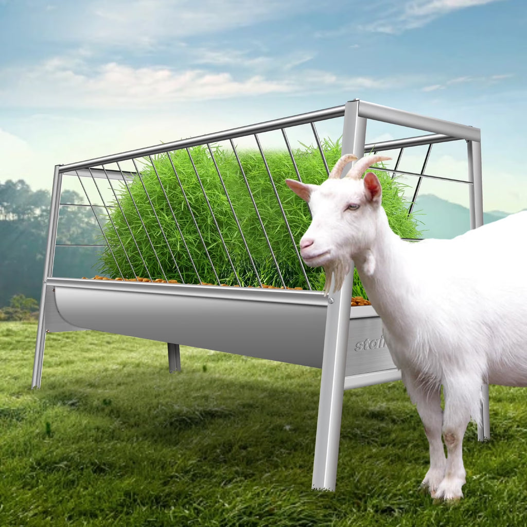 Stainless Steel Livestock Feed Stand, 2-in-1 Hay Water Trough, Heavy-Duty Joints, Ranch Durability